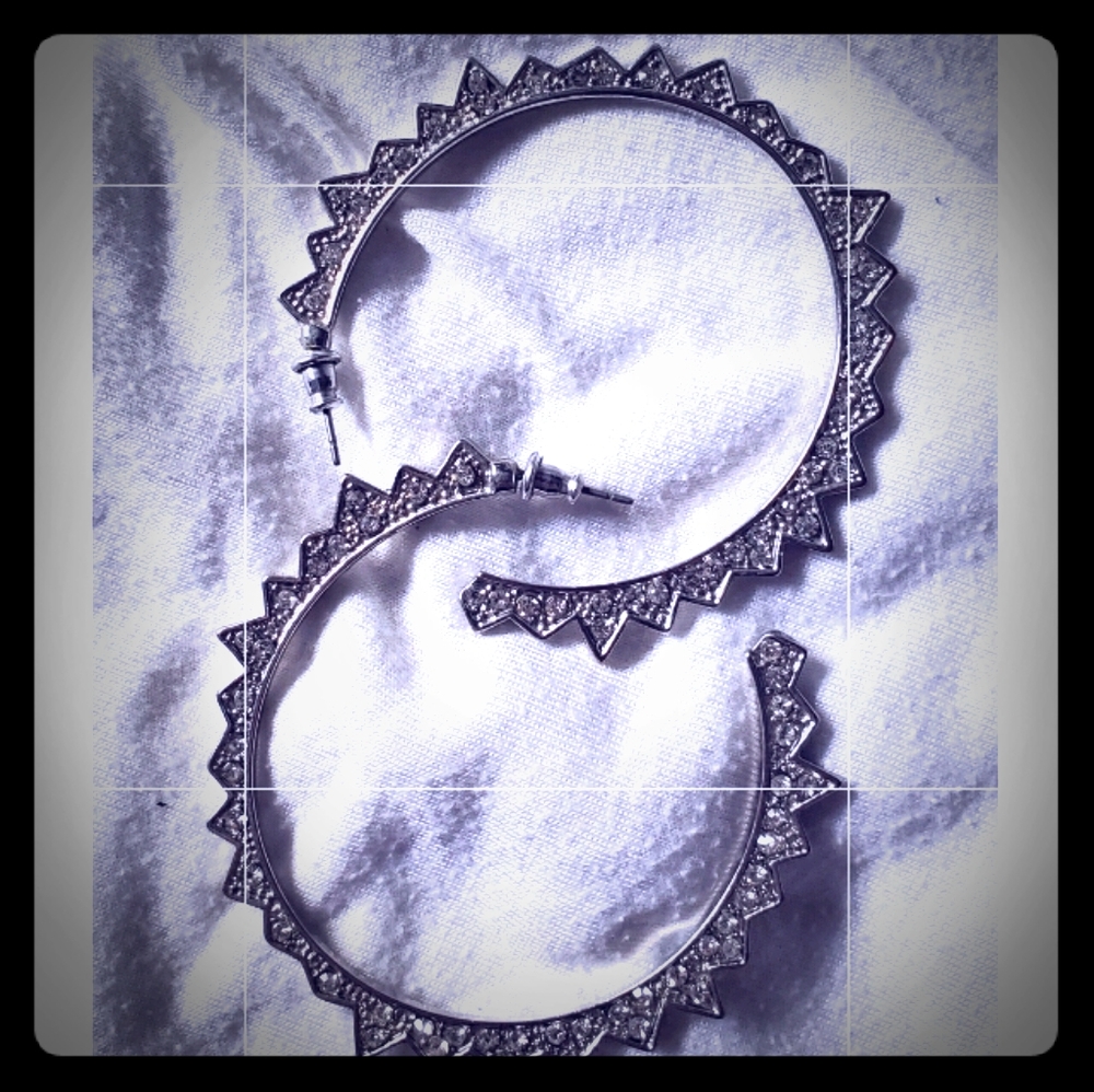 Lucky Brand Geometric silver plated hoop earrings